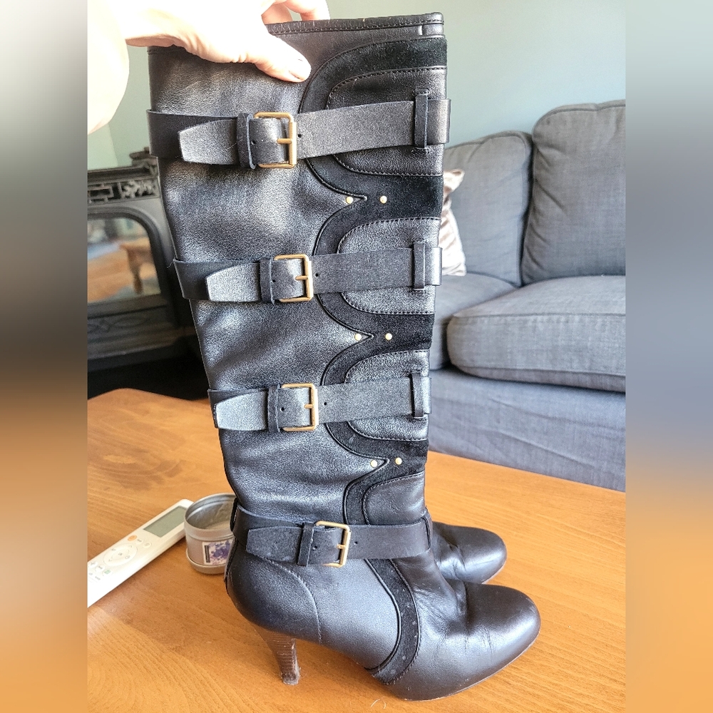 Ted Baker Black Buckle Strap Knee-High Boots
